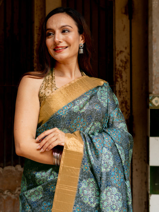 Ajrak Printed Block PrintSaree