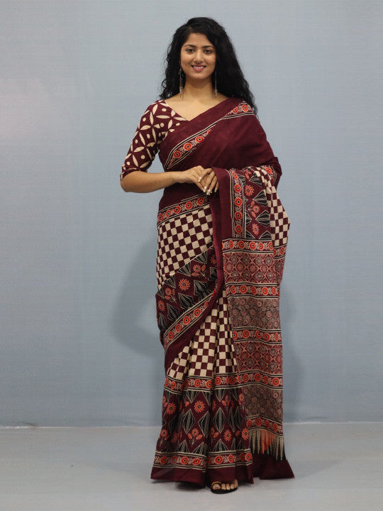 Ajrak Printed Cotton Saree