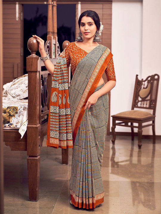 Ajrak Printed Bagru Saree
