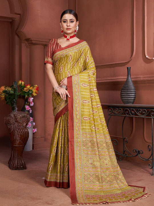 Ajrak Block Printed Saree.