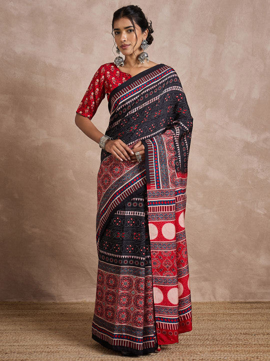 Ajrak Block Block Print Saree (142759 )