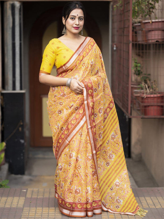 Ajrak Printed Ikat Saree