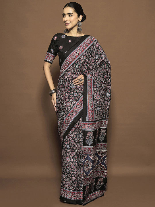 Ajrak Block Block Print Saree.