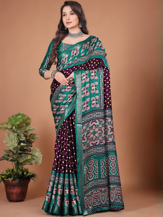 Ajrak Printed Pashmina Saree