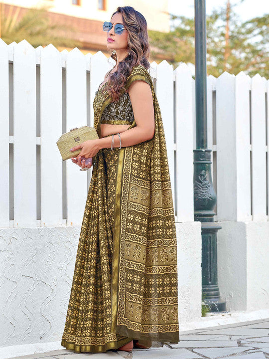 Ajrak Block Pure Cotton Saree (24966 )