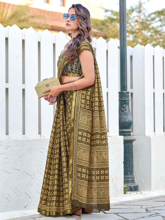 Ajrak Block Pure Cotton Saree (24966 )
