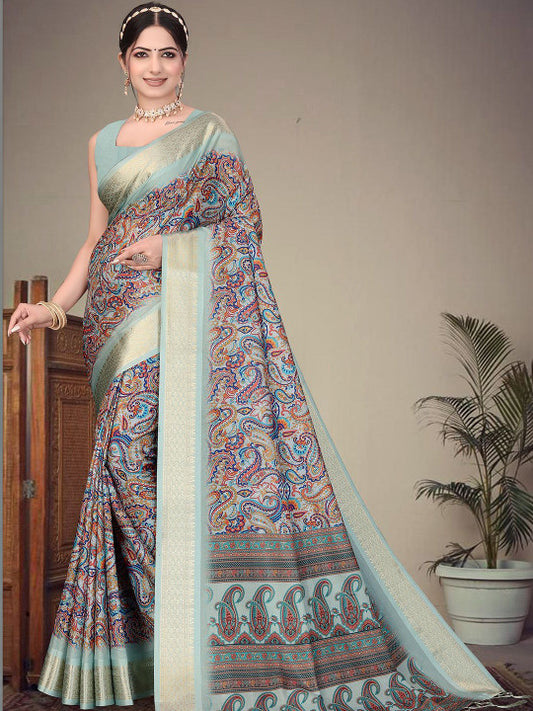 Block Print Pure Crepe Sari (36693 )