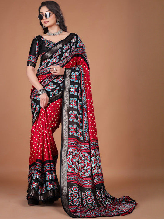 Ajrak Printed Pashmina Sarees
