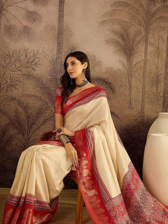 Ajrak Printed Zari Saree