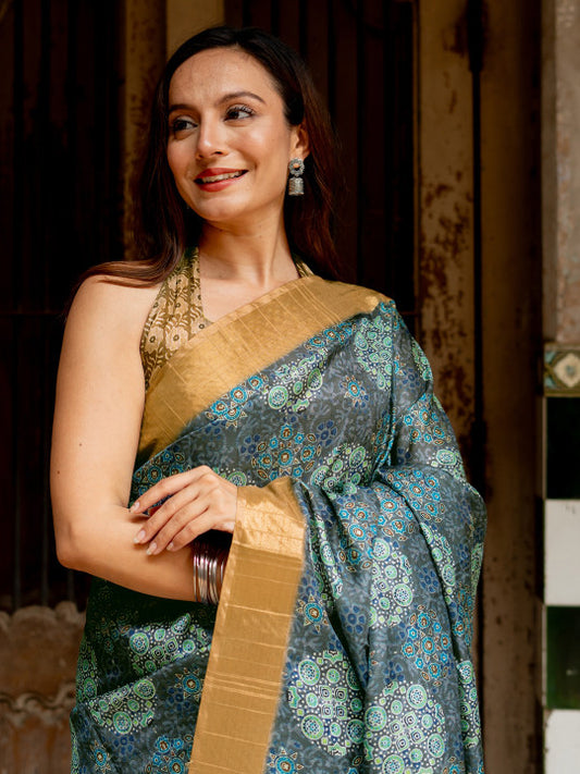 Ajrak Printed Block PrintSaree