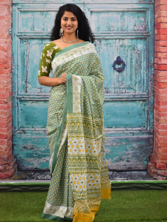 Block Print Pure Cotton Saris (59722 )