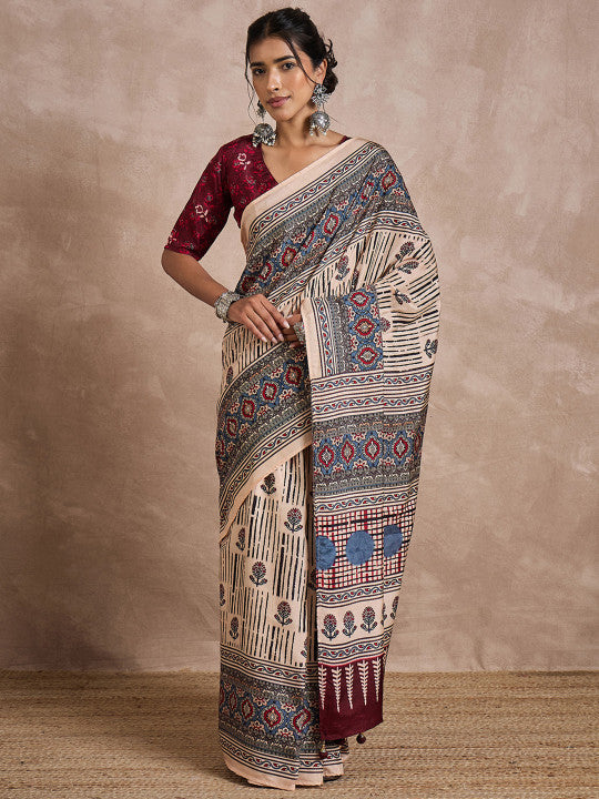 Ajrak Block Print Saree.