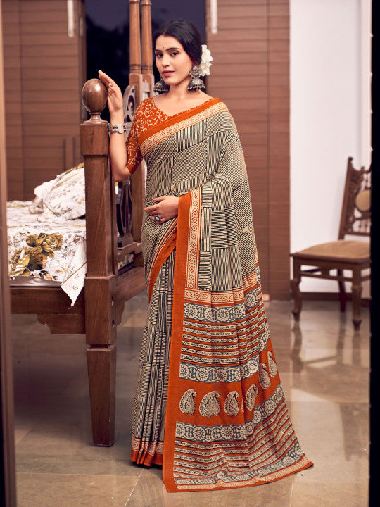 Ajrak Bagru Pure Cotton Saree (42768 )