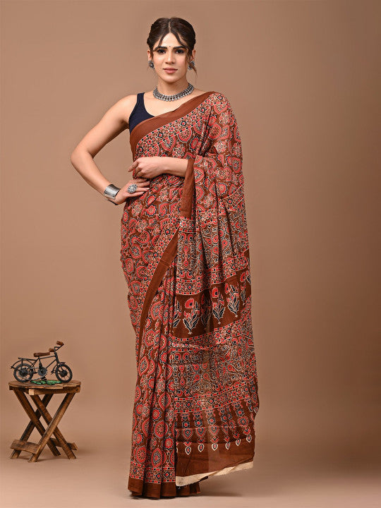 Pure Cotton Block Print Saree (35759 )