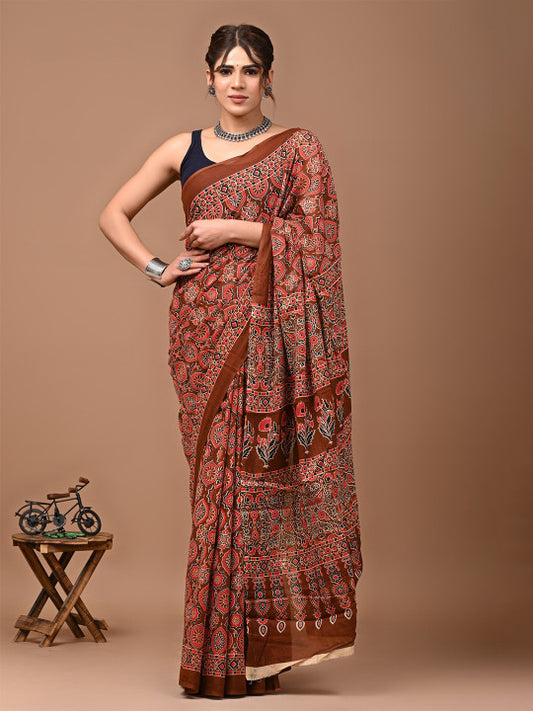 Pure Cotton Block Print Saree (35759 )