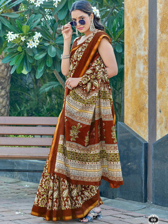 Ajrak Block Pure Cotton Saree (23975 )