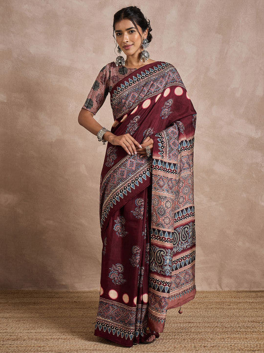 Ajrak Block Print Saree (122759 )