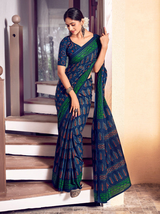 Ajrak Bagru Pure Cotton Saree.