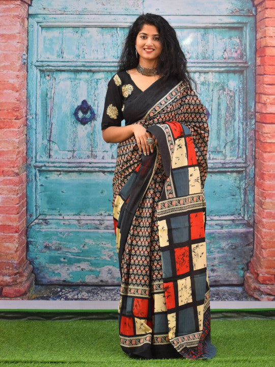 Block Print Pure Cotton Saree (61712 )