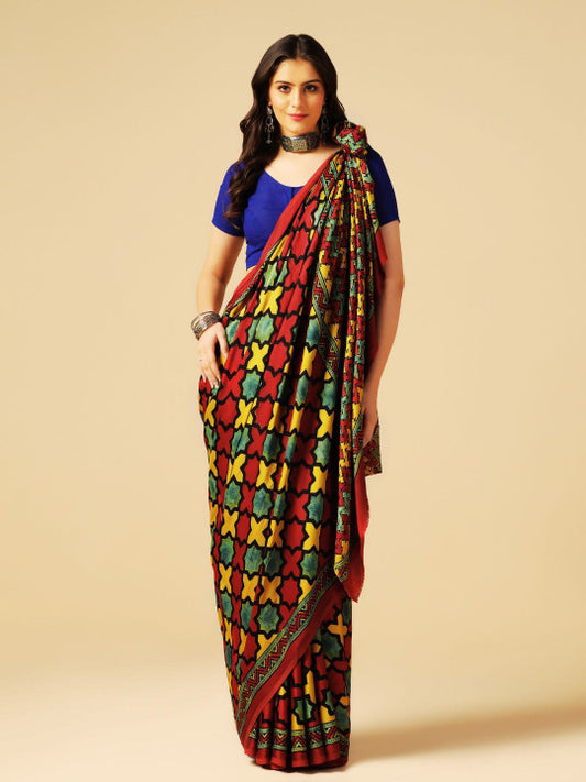 Handprinted Ajrakh Saree (296659 )