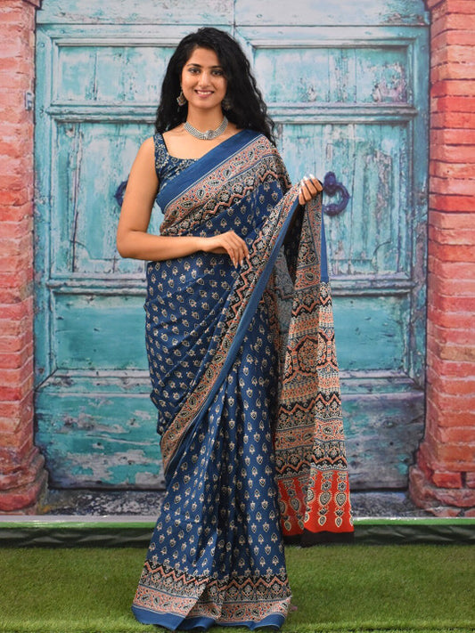 Block Print Pure Cotton Sari.