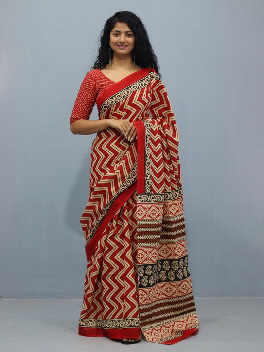 Cotton Ajrak Block Print Saree