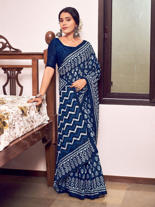 Ajrak Block Pure Cotton Saree.