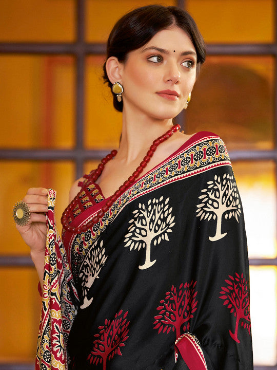 Ajrak Pure Crepe Bagru Saree