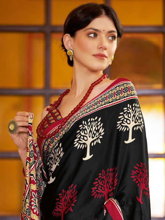 Ajrak Pure Crepe Bagru Saree