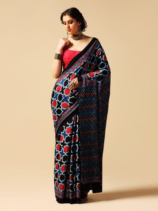 Handprinted Ajrakh Saree (256659 )