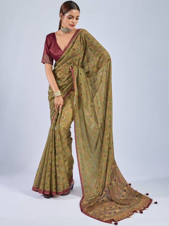 Ajrak Block Printed Saree (32799 )