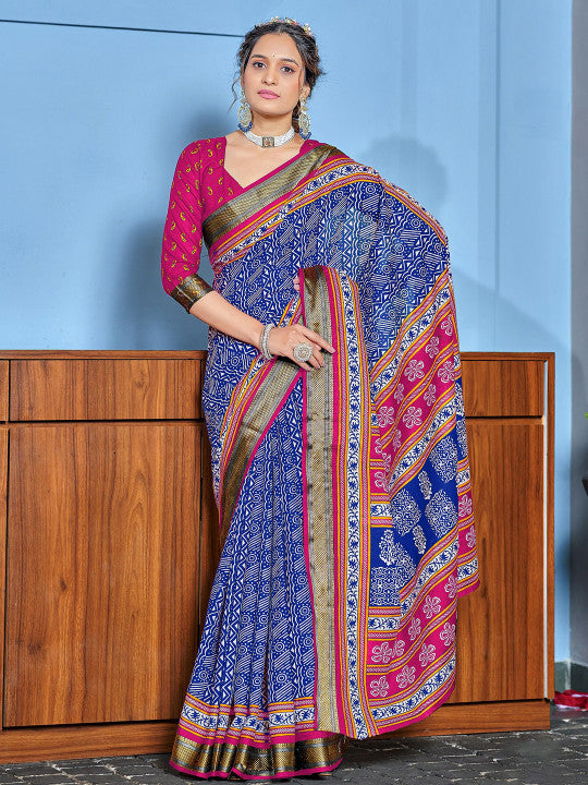 Ajrak Block Block Print Saree (52909 )