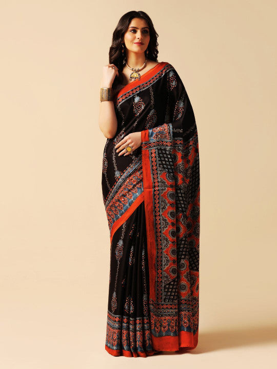 Handprinted Ajrakh Saree (206939 )