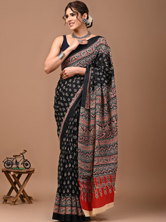 Ajrak Block Cotton Saree