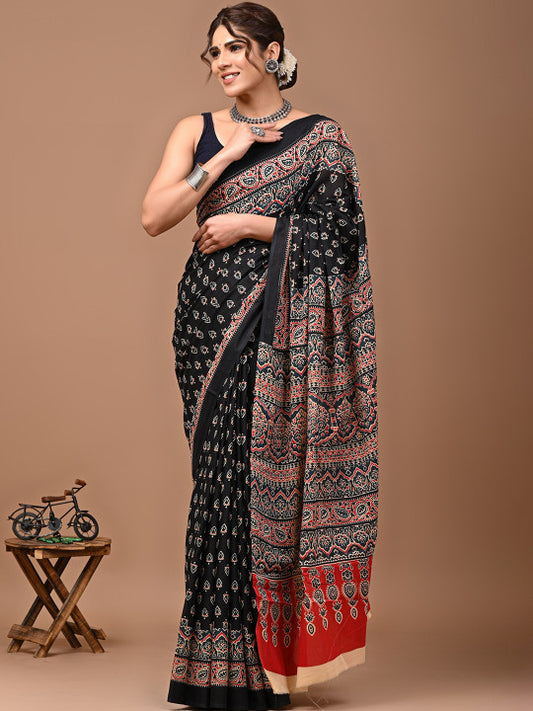 Ajrak Block Cotton Saree
