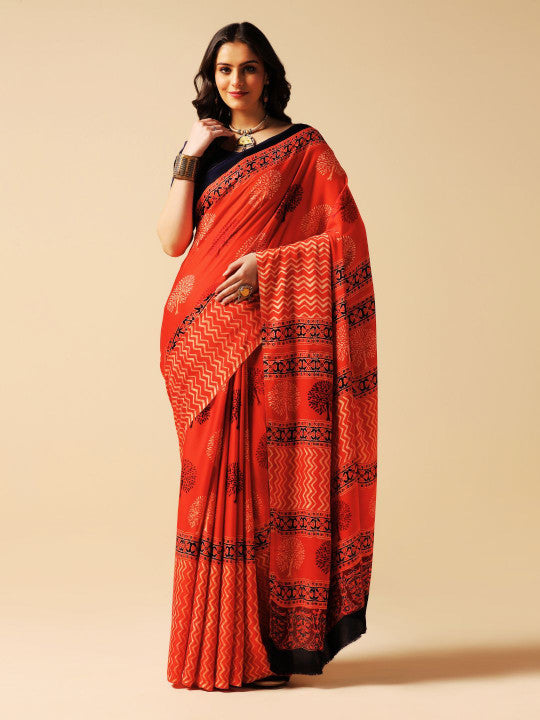 Handprinted Ajrakh Sarees