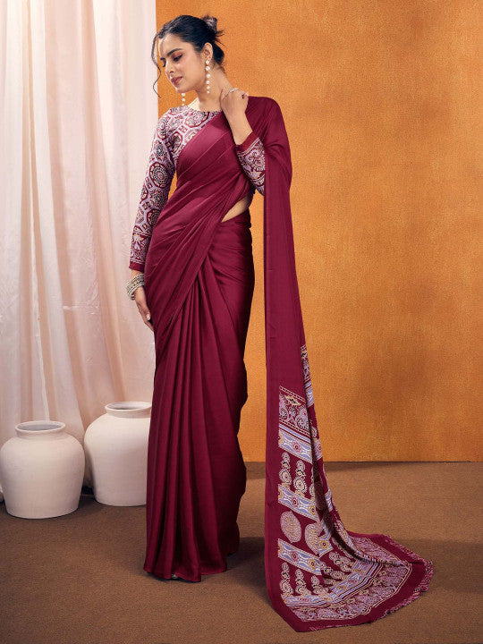 Ajrak Block Satin Saree (301287 )