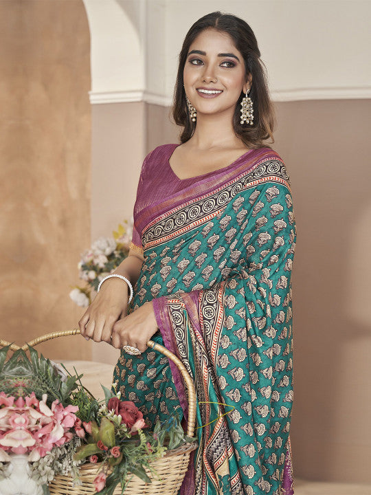 Ajrak Block Dabu Silk Blend Sarees.