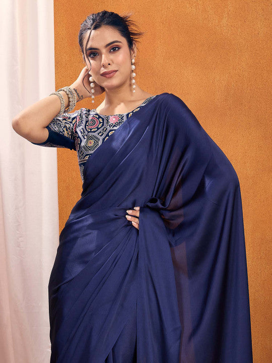 Ajrak Block Satin Sari