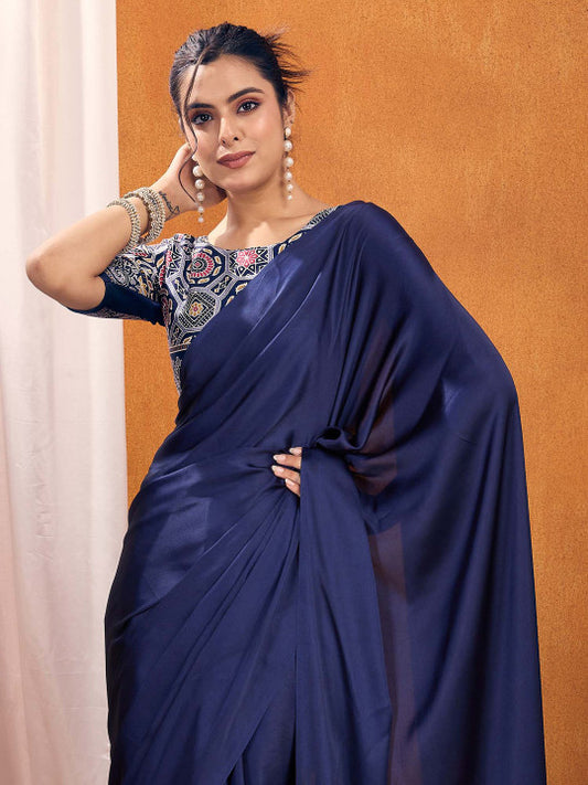 Ajrak Block Satin Sari