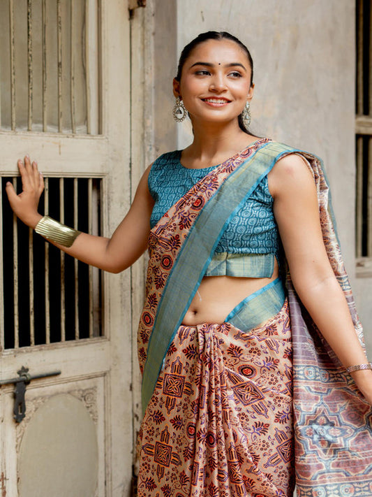 Ajrak Printed Zari Sarees