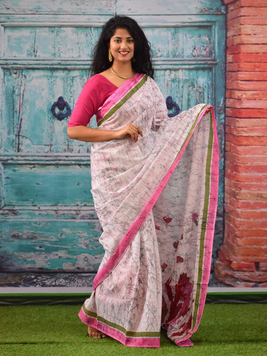 Block Print Pure Cotton Sari (60722 )