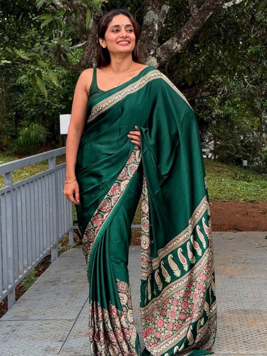 Ajrak Printed Satin Saree (341074 )