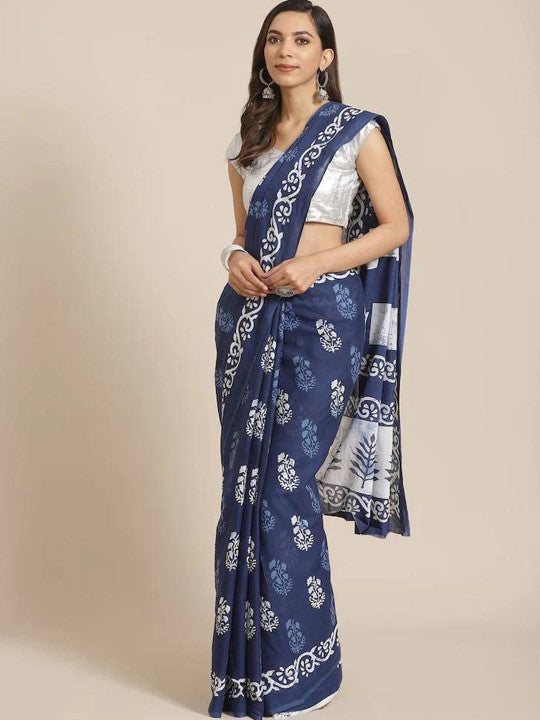Ajrak Block Bagru Pure Cotton Saree (53895 )