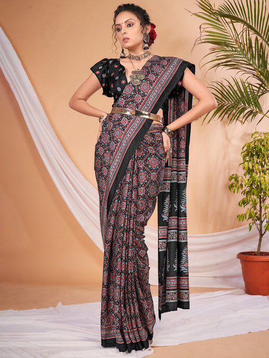 Ajrak Block Print Saree (37793 )