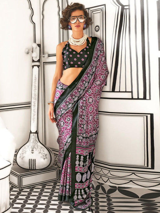 Ajrak Block Block Print Poly Crepe Saris