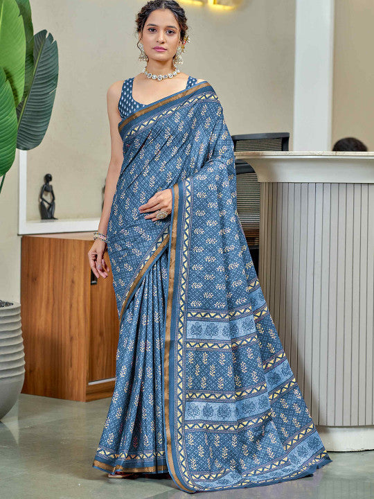 Ajrak Block Bagru Saree
