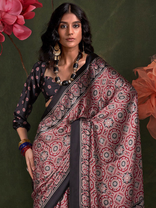 Ajrak Block Print  Saree (381299 )