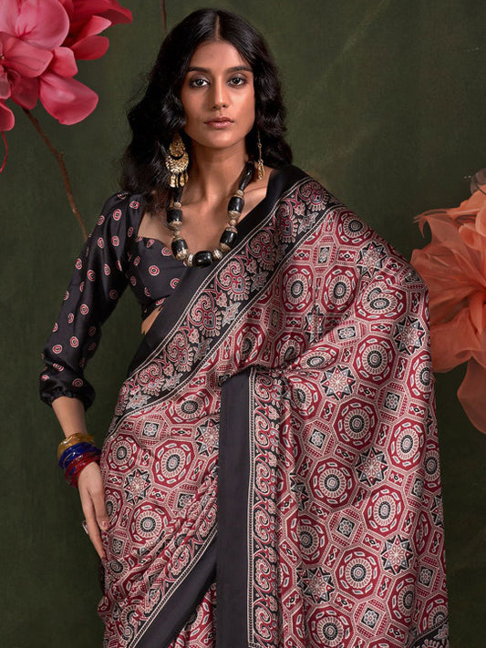 Ajrak Block Print  Saree (381299 )