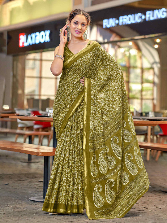 Ajrak Block Pure Cotton Saree (26966 )